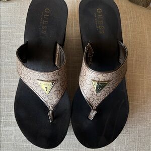 (2) Guess Black and Brown Wedge Sandals (Bundle)